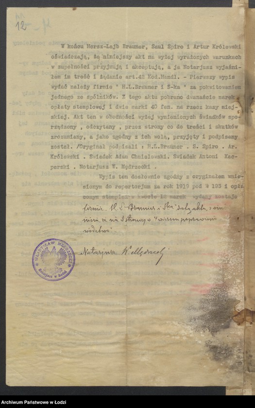 Obraz 14 z jednostki "Hersch Leib Brauner i S-ka - sprzedaż towarów manufakturowych i galanterji"