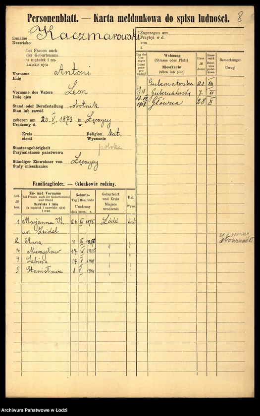 Obraz 10 z jednostki "[Spis ludności Łodzi] Katschmarowska - Kaczyński"