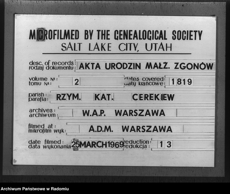 image.from.unit.number "Akta Stanu Cywilnego Parafii Cerekiew Urodzin Małżeństw i Zeyścia na rok 1819"