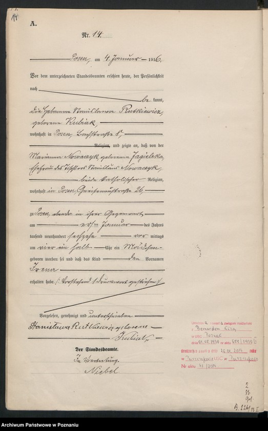 Obraz 16 z jednostki "Księga miejscowa urodzeń tom I [Rejestr główny urodzeń]"