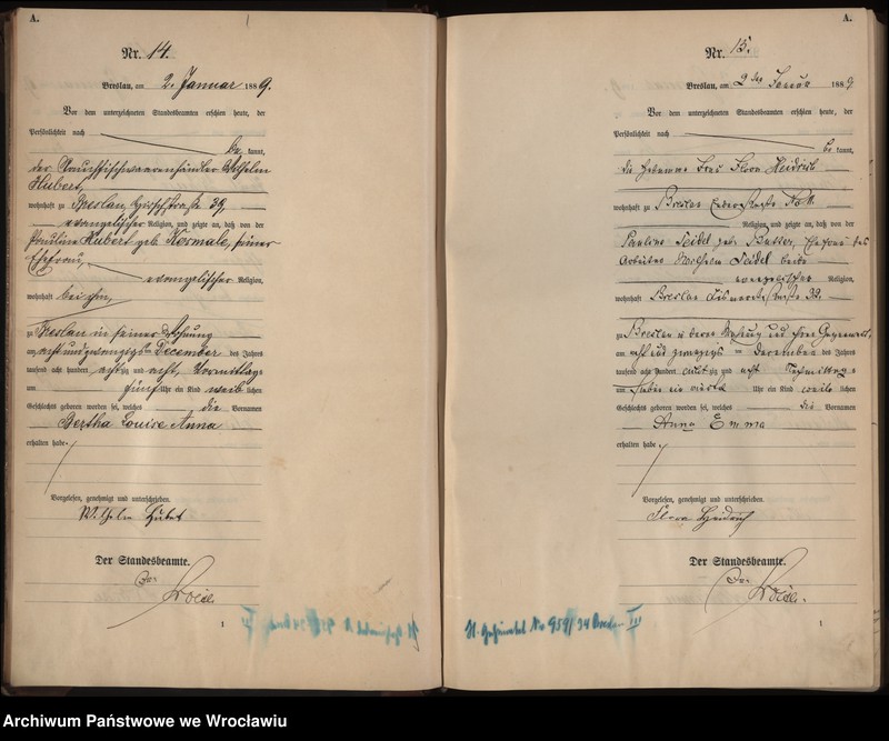 image.from.unit.number "Geburts-Haupt-Register Breslau I 1889 Band 1"