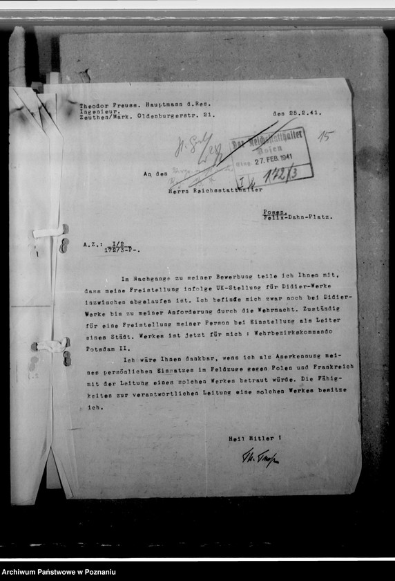 Obraz 19 z jednostki "Bewerbung des Ing. Theodor Preuss - urzędnik"