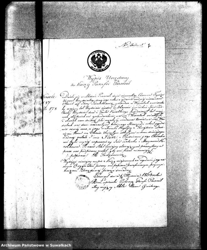 image.from.unit.number "Dowody do Aktów Małżeństw Parafii Ewang.-Augsburskiej Wiżajny za rok 1864"