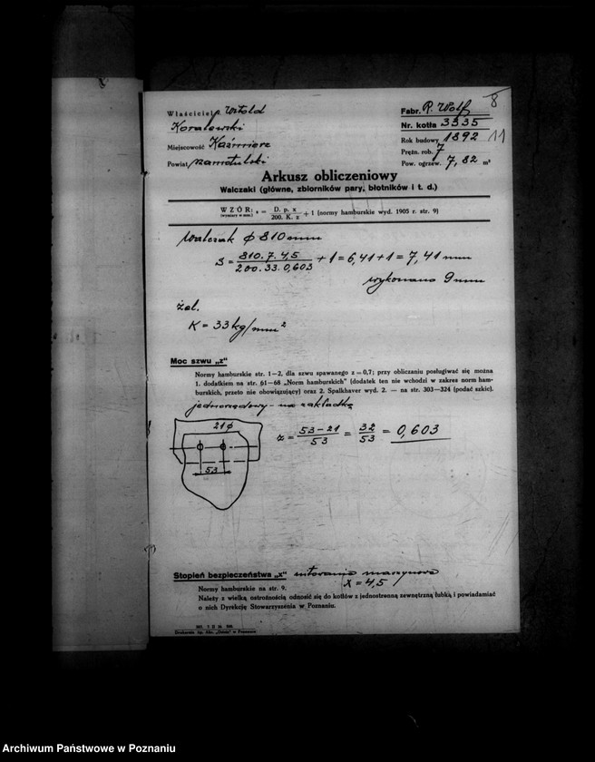 Obraz 15 z jednostki "Mleczarnia w Kaźmierzu powiat szamotulski nr woj. kotła 3499 własność W. Koralewskiego"