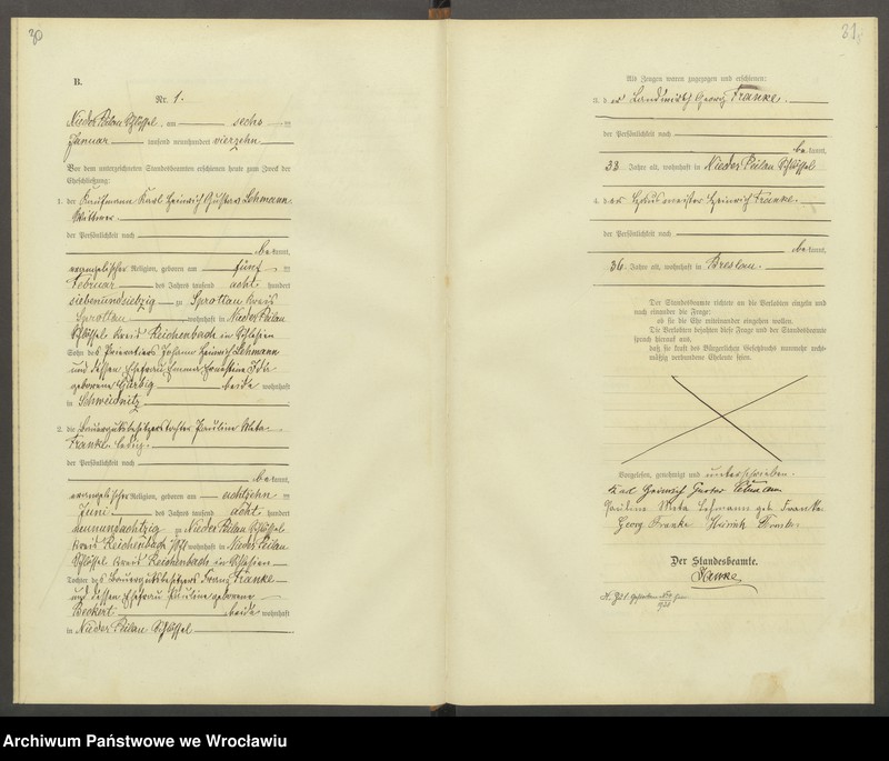 Obraz 19 z jednostki "Heiraths-Haupt-Register Nieder Peilau (Piława Dolna) 1913-1917"