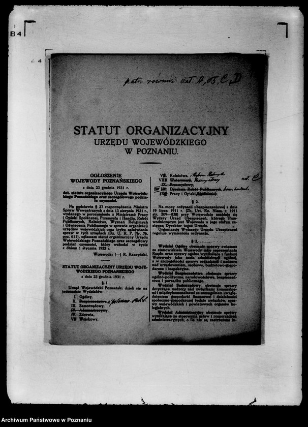 Obraz 4 z jednostki "Statut organizacyjny Urzędu Wojewódzkiego Poznańskiego z 1931 z późniejszymi poprawkami"