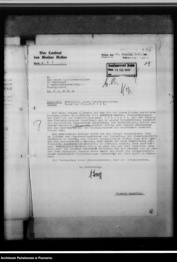 Obraz 19 z jednostki "[Korespondencja w sprawach organizacyjnych, sprawozdanie z działalności Kreissippenamt w Kościanie]"