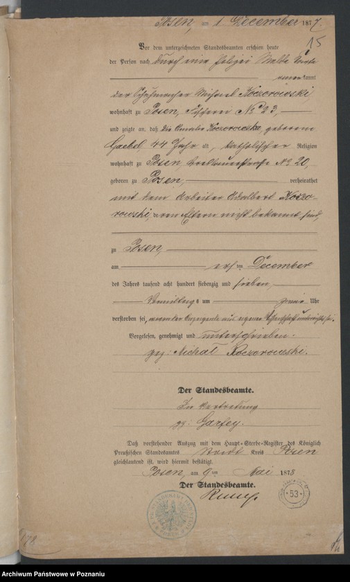 Obraz 17 z jednostki "Die von den Verlobten beigebrachten Urkunden zur Eheschliessung pro 1878"