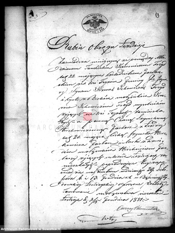 image.from.unit.number "Dowody Zawartych Małżeństw Starozakonnych w Okręgu Łoździeje w roku 1852"
