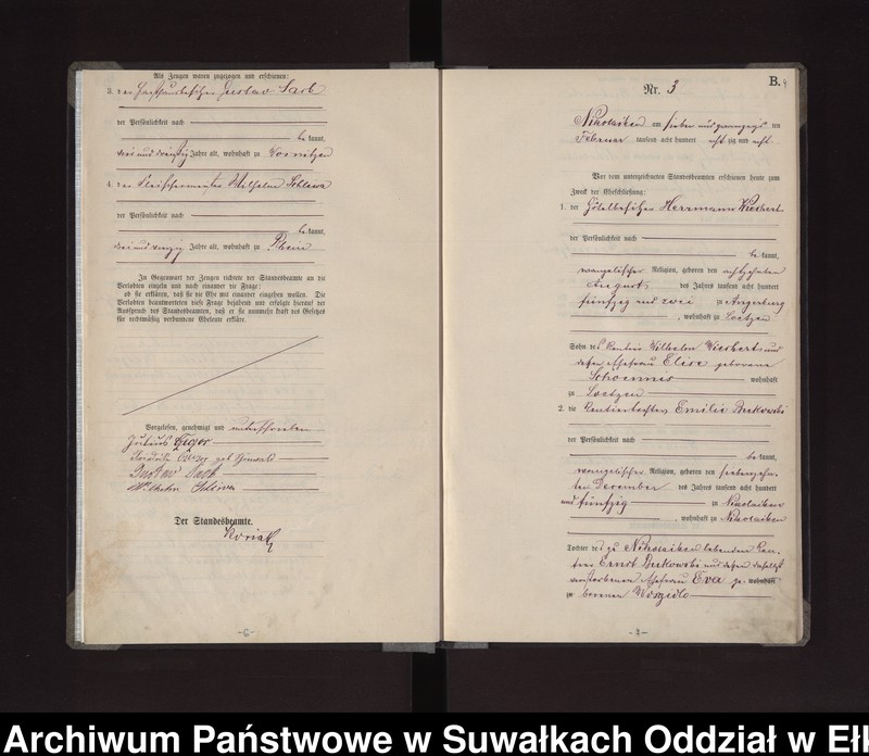 Obraz 7 z jednostki "Heiraths-Haupt-Register des Königlichen Preussischen Standes-Amtes /Stadt/ Nikolaiken Kreis Sensburg für das Jahr 1887 Nikolaiken Kreis Sensburg für das Jahr 1888"