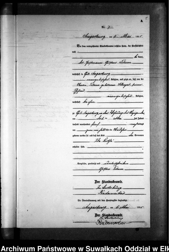 image.from.unit.number "Geburts-Neben-Register des Preussischen Standes-Amtes Kehlen Kreis Angerburg"