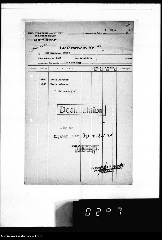 Obraz 19 z jednostki "[Dowody dostawy umundurowania dla intendentury marynarki w Kiel]"