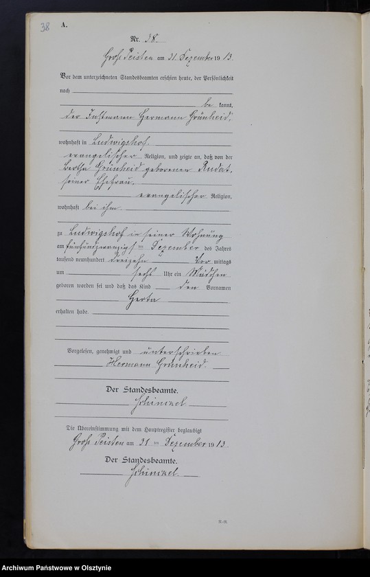 image.from.unit.number "Geburts-Neben-Register Nr 1 - 38 [Księga urodzeń- wtóropis ]"