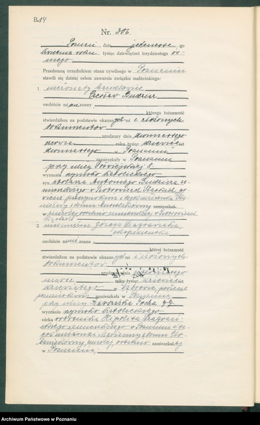 Obraz 16 z jednostki "Księga miejscowa małżeństw tom II [Rejestr główny małżeństw]"