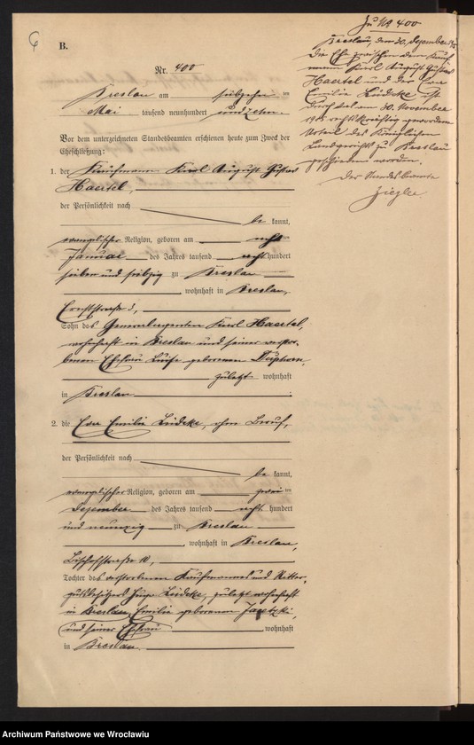 image.from.unit.number "Heiraths-Haupt-Register Breslau I 1910 Band 3"