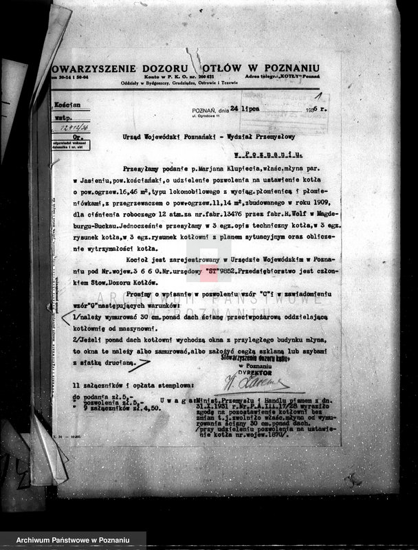 Obraz 4 z jednostki "Młyn parowy w Jasieniu pow. kościański własność M. Klupiec nr woj. kotła 3660"