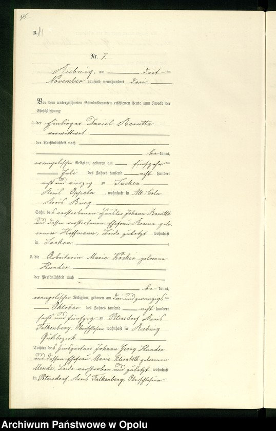 Obraz 17 z jednostki "Heiraths-Neben-Register Standes-Amt Riebnig 1903"