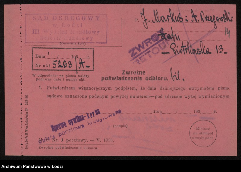 Obraz 16 z jednostki "J. Markus i A. Orzegowski – detaliczna sprzedaż wyrobów jedwabnych"