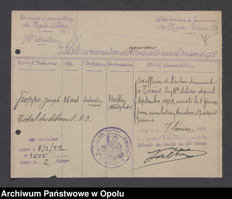 image.from.unit.number "Arrestation /Korespondencja dotycząca stanu wyjątkowego na Górnym Śląsku - aresztowania, listy imienne więźniów/ 2.02.-10.03.1922"