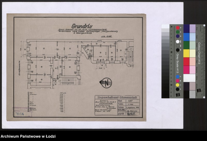 Obraz 1 z jednostki "Grundriss Horst Wessel Strasse 49, W 9 -Litzmannstadt Vorderhaus und linker Seitenflügel, fünfgeschossig 2. Obergeschoss"