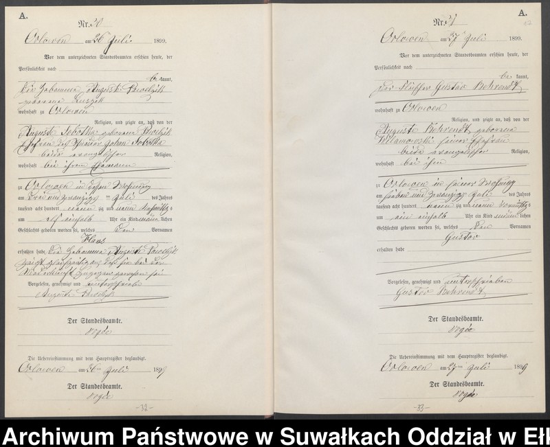 image.from.unit.number "Geburts-Neben-Register des Preussischen Standes-Amtes Orlowen Kreis Loetzen"