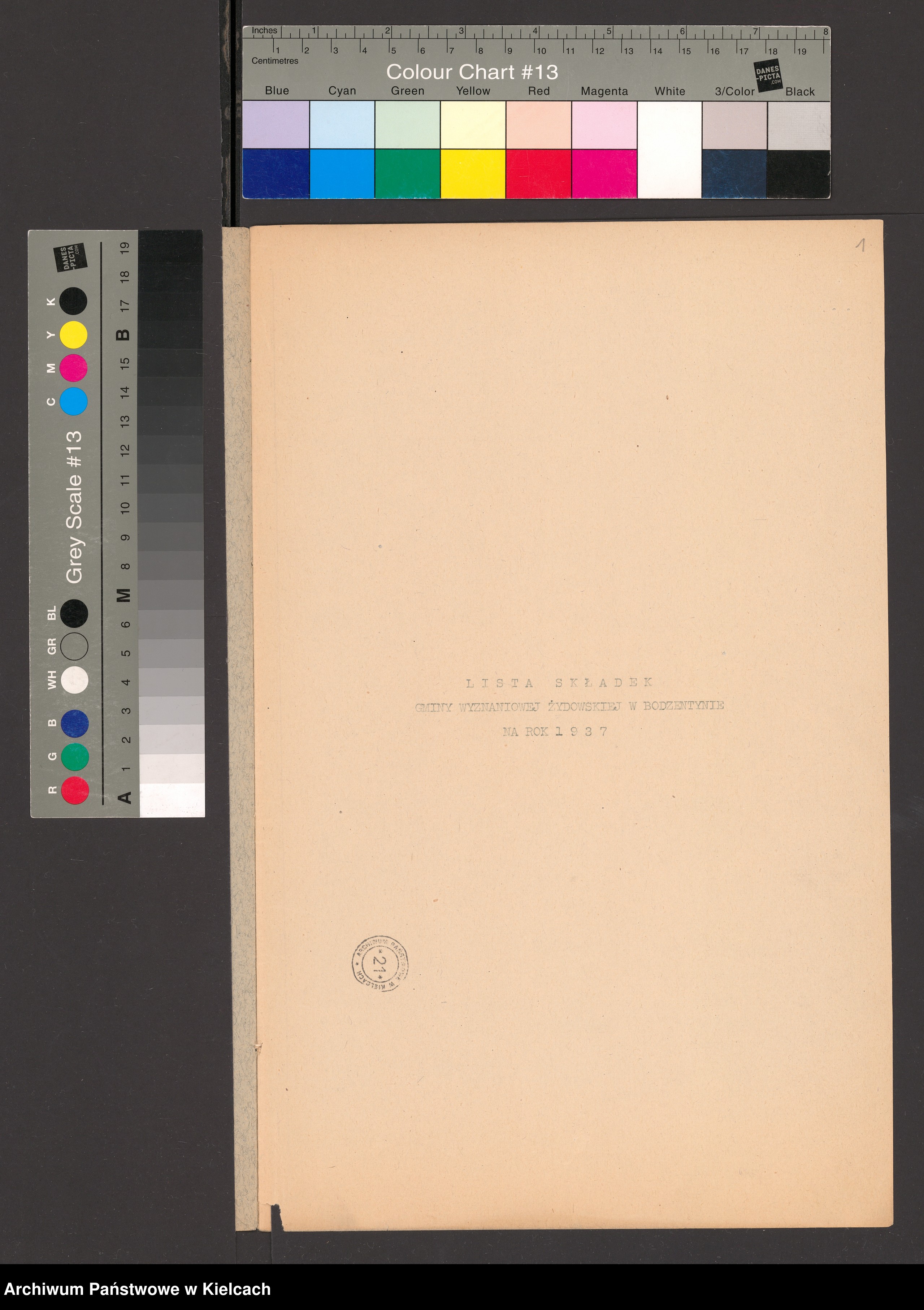 Skan z jednostki: Lista składek gminy wyznaniowej żydowskiej w Bodzentynie na 1937 r