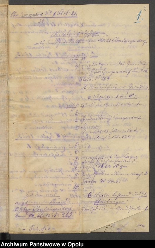 Obraz 4 z jednostki "Grundakten für Band VII Blatt 265 des Grundbuchs von Oberlangendorf Eigentümer Albert und Hedwig geboren Schope Rothersche Eheleute, Franke Gregor Hedwig Franke Rother geboren Schöpe, Kirchner August."