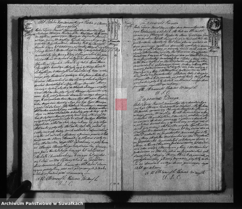 Obraz 20 z jednostki "Akta zaślubionych gminy wiżańskiey obwodu seyneńskiego, w województwie augustowskim od dnia 1-go stycznia do dnia ostatniego miesiąca grudnia 1818 roku"