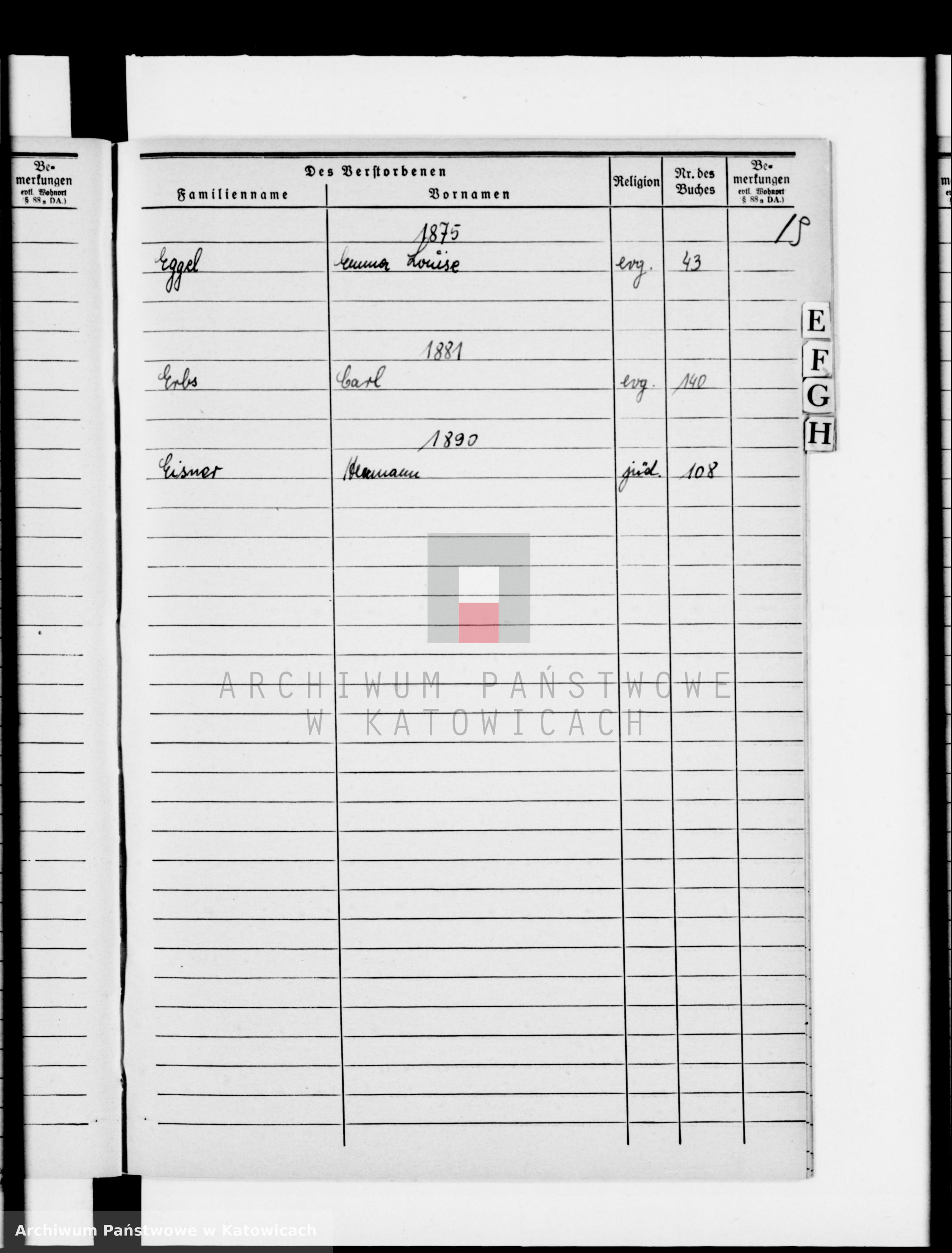 Skan z jednostki: Skorowidz do ksiąg zgonów za lata 1874-1890