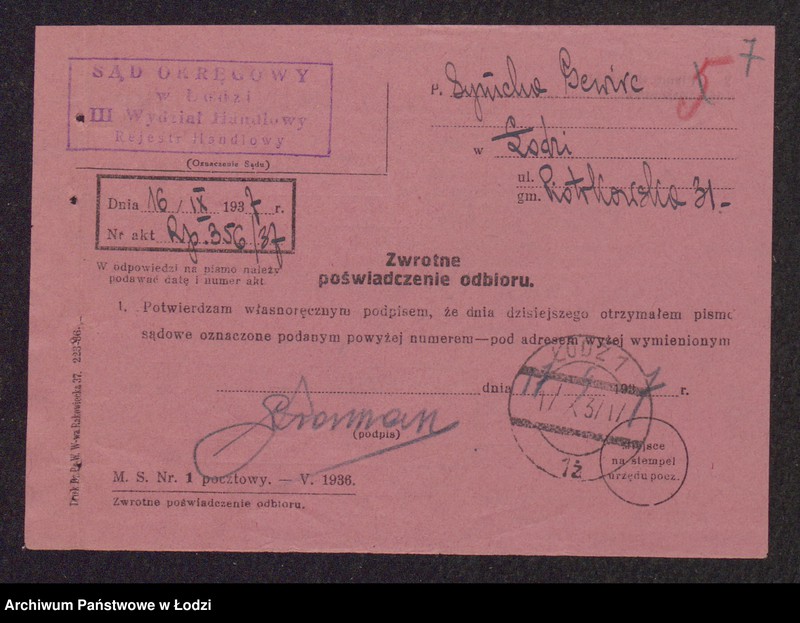 Obraz 9 z jednostki "Symcha Gewirc- wyrób i sprzedaż towarów bawełnianych"