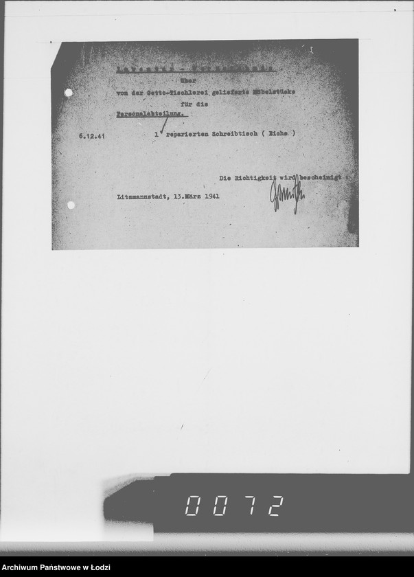 Obraz 6 z jednostki "[Zaświadczenia o zatrudnieniu i wykazy wydanych mebli biurowych dla oddziału osobowego]"