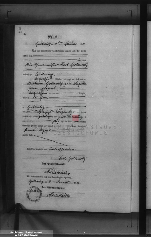 image.from.unit.number "Geburts - Neben Register des Königlich Preussischen Standesamts Guttentag im Kreise Lublinitz pro 1881."
