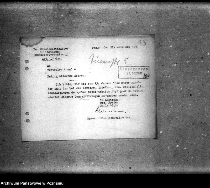 Obraz 17 z jednostki "Schriftwechsel mit der Gauselbsverwaltung [Korespondencja dotycząca spraw gospodarczych, dane o dzieciach, listy personelu niemieckiego]."