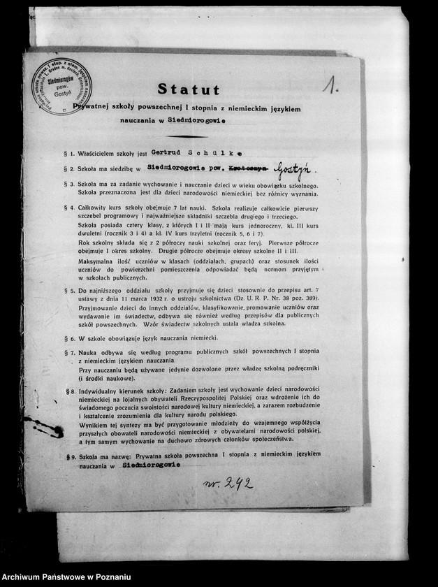 Obraz 4 z jednostki "Prywatna Szkoła Powszechna z niemieckim językiem nauczania Siedmiorogów powiat Gostyń"