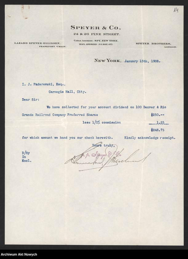 image.from.unit.number "Spyer and Co. (New York) Korespondencja, zestawienia"