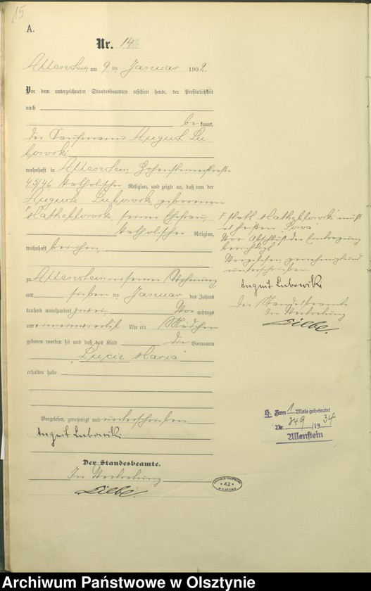 image.from.unit.number "Geburts-Haupt-Register Tom I,Nr 1 - 399"