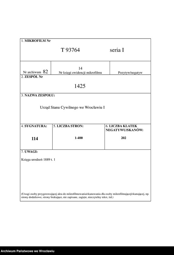 image.from.unit.number "Geburts-Haupt-Register Breslau I 1889 Band 1"