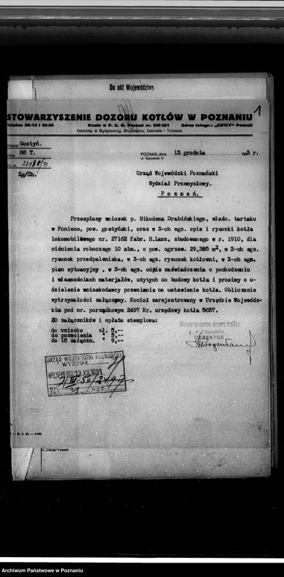 Obraz 5 z jednostki "Tartak w Poniecu pow. gostyński, własność H. Drobiński nr woj. kotła 2497"