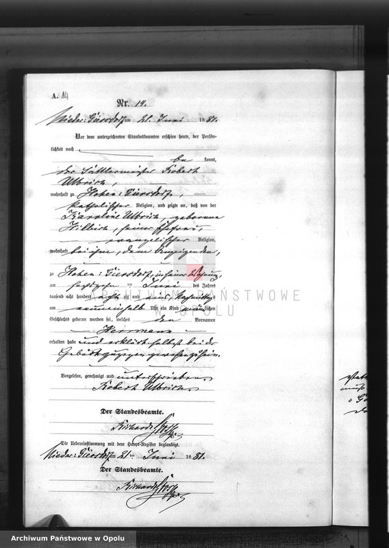 Obraz 17 z jednostki "Geburts-Neben-Register Standesamts Hohen-Giersdorf pro 1881"
