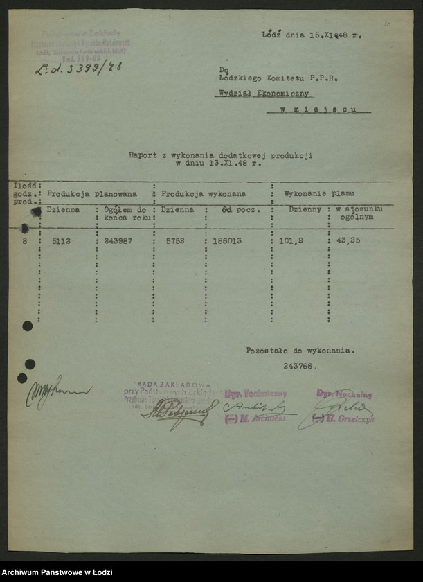 Obraz 11 z jednostki "Placówki produkcyjne i usługowe przemysłu metalowego; protokoły, sprawozdania, raporty z wykonania produkcji"