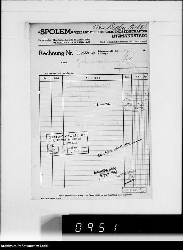 Obraz 10 z jednostki ""Społem" Rechnungen [za dostawy towarów dla Getta]"