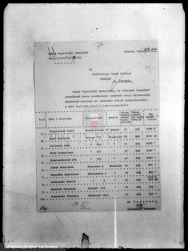 Obraz 15 z jednostki "Rejestr dłużników rentowych, którym na podstawie art. 16 przedłużono okresy amortyzacji pożyczek"