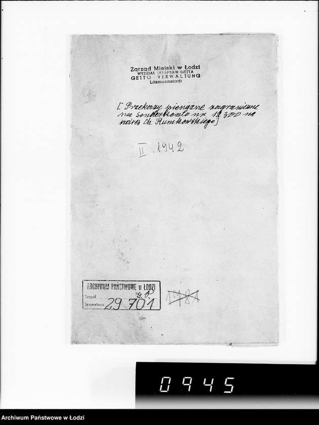 Obraz 4 z jednostki "[Przekazy pieniężne zagraniczne na Sonderkonto nr 12300 na adres Ch.Rumkowskiego]"