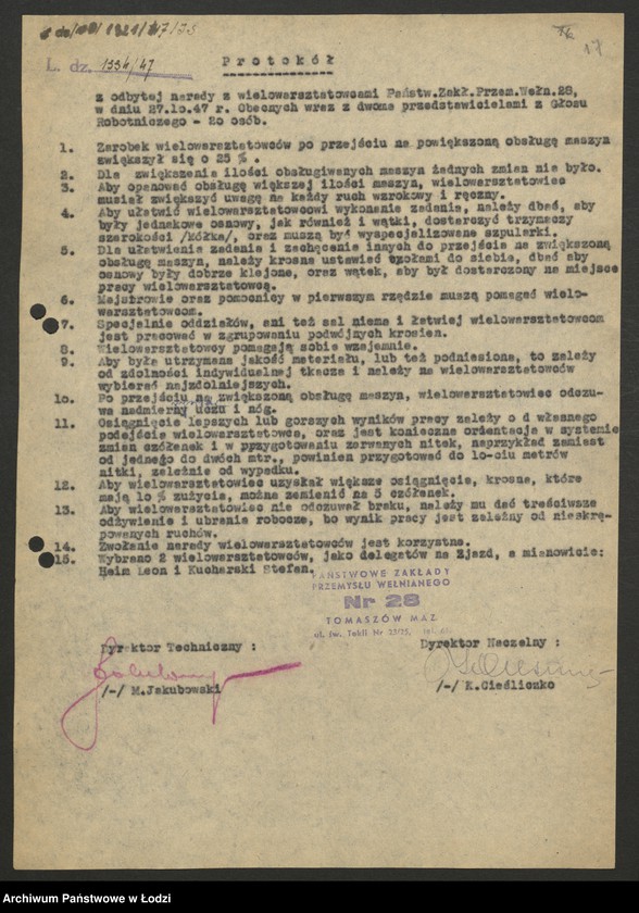 Obraz 18 z jednostki "Współzawodnictwo pracy; protokoły i sprawozdania zakładów przemysłu wełnianego"
