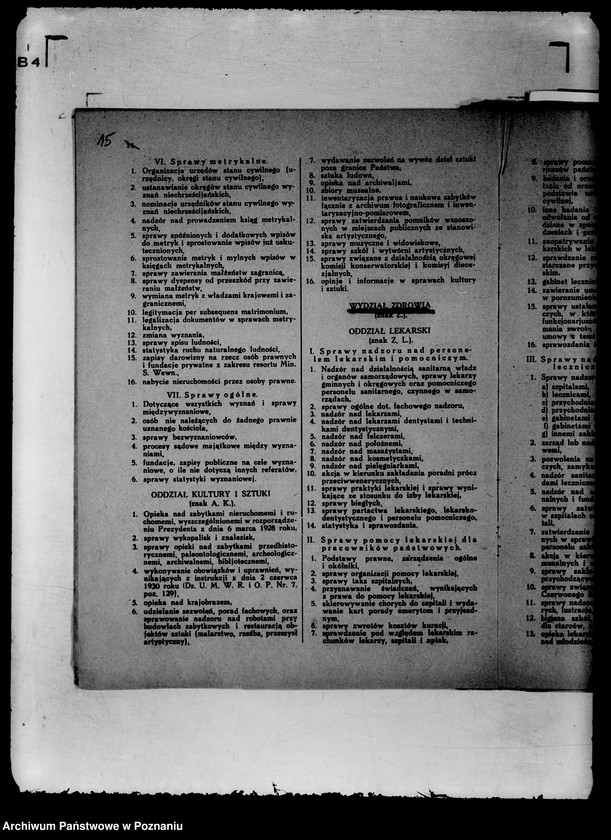 Obraz 19 z jednostki "/Zarządzenia wewnętrzne wojewody w sprawie podziału czynności w Urzędzie Wojewódzkim, statut organizacyjny itp./"