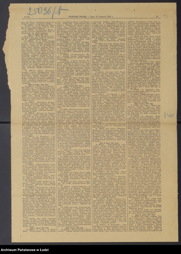 Obraz 15 z jednostki "Zgierska Spółka Przędzalnicza- Boruch Blusztejn, Beniamin Trocki, Lajb Wajnsztajn- kupno i sprzedaż surowców wełnianych oraz sprzedaż przędzy własnej produkcji"