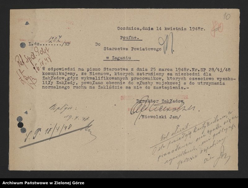 Obraz 12 z jednostki "Sprawy ludności niemieckiej - wysiedlanie Niemców - pisma , okólniki ."
