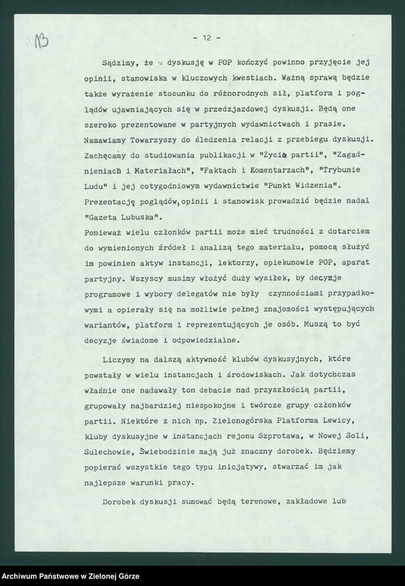 image.from.unit.number "Protokół z XI plenarnego posiedzenia KW nt. Zadania wojewódzkiej organizacji partyjnej przed XI Zjazdem PZPR. Załączniki. 10 listopada 1989"