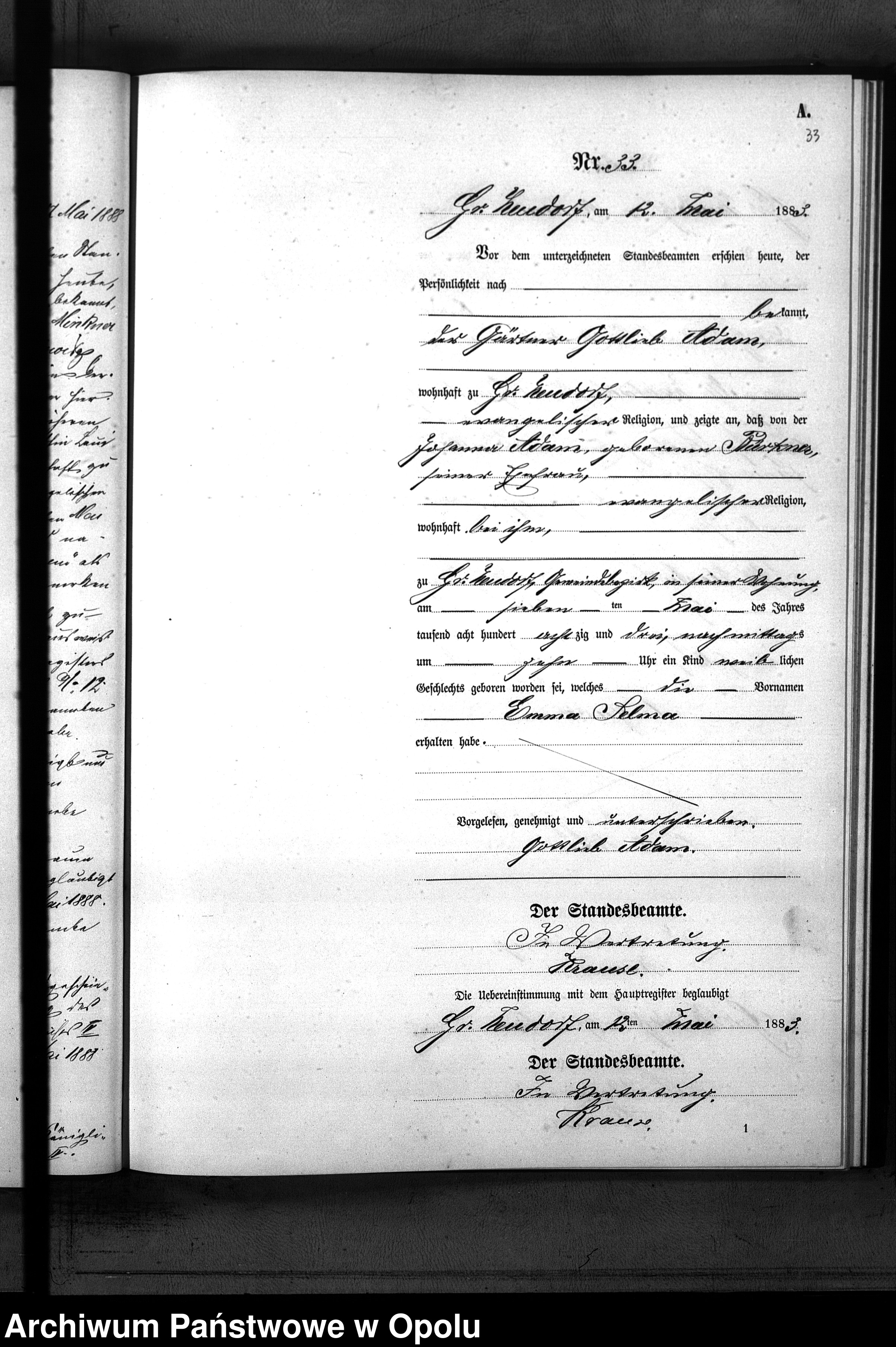 Skan z jednostki: Geburts-Neben-Register Standes-Amt Gross Neudorf 1883