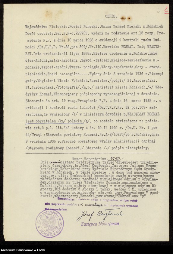 Obraz 6 z jednostki "Kosmal Władysław - felczer - akta rejestracyjne"